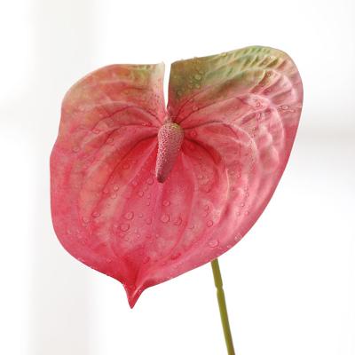 China Wholesale High Quality Eco-friendly Artificial Anthurium O-X418 Single Home Wedding Decoration PU Artificial Flower Anthurium for sale