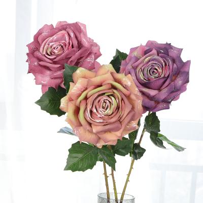 China Eco-friendly Wholesale European O-X480 Vintage Fake Rose Wedding Decorative Artificial Dusty Rust Autumn Flower Rose Rose Flower Arrangement for sale