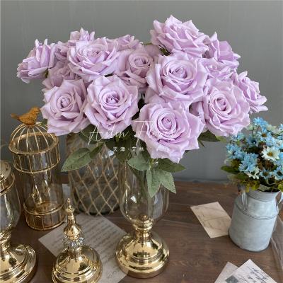 China Fashional D-RB002 Fashion Artificial Silk Rose Bouquet Attractive Design Purple Rose For Flower Arrangement Party Wedding Home Decor for sale