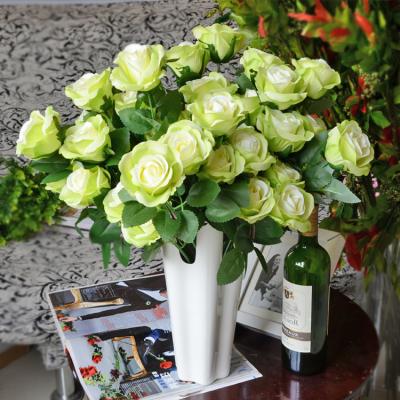 China High Quality Green Silk Rose Bouquet Artificial Flower D-RB011 Pink Flower For Wedding Decoration for sale