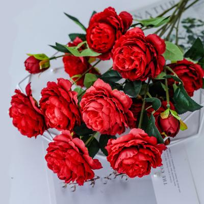 China D-P003 Peony Silk Peony Bouquet Real Touch Silk Artificial Peonies For Wedding Party Home Decor for sale