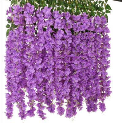 China Good Quality 115CM Wisteria Artificial Flower Eco-friendly Bushy Silk Ratta Vine Pendant Garland Hanging For Outdoor Wedding Party Garden for sale