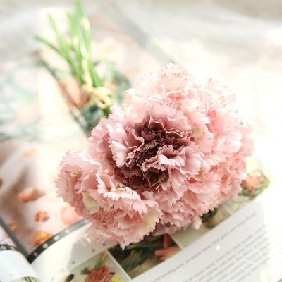 China D-CA002 Hot Sale Silk Six Heads Artificial Carnation Flower Bouquet For Mother's Day Flower for sale