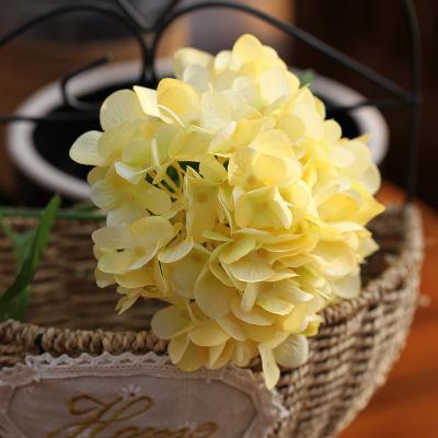 China Sale D-HY006 Artificial Single Yellow Silk Hydrangeas Whole Silk For Home Decoration Wedding Flowers for sale