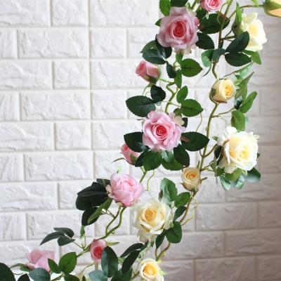 China Wholesale Cheap Price O-X454 Faux Flower Artificial Rose Garland Real Silk Hanging 110cm Rose Vines Eco-Friendly For Wedding Decor for sale