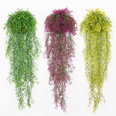 China High Quality Hand Made Artificial Plastic Leaf Wall Hanging Green Plant Artificial Flower Garland Faux Bracket Plant Hanging Vine for sale