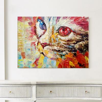 China Modern Hand Painted Pop Art Painting Cute Animal Canvas Painting Rectangle Oil Painting Cat Home Decoration for sale