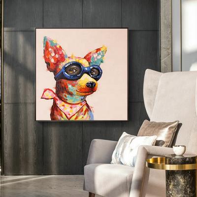 China Hot Selling Modern Abstract Colorful Dog Pop Art Glass Oil Painting Harbor Art Painting Square Wall Art for sale