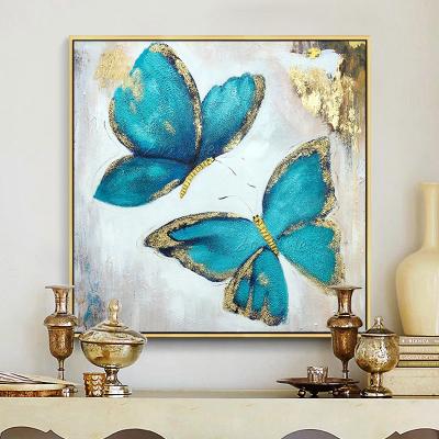 China Blue Abstract Gold Butterfly Texture Hand Painting On Canvas Cheap Art Pictures cuadros decorativos for living room for sale