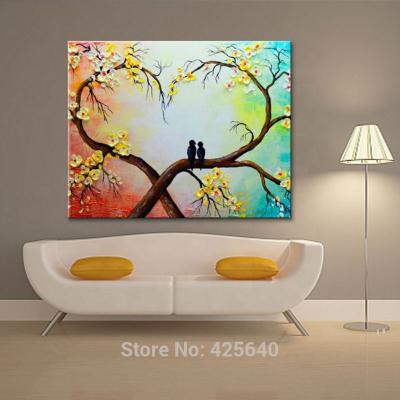 China 3D Palette Knife Modern Texture Acrylic Flower Tree Love Birds Painting Wall Art Pictures For Living Room Home Decor for sale