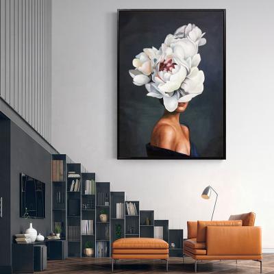 China Modern Folk Art Portrait Flower Oil Painting Wall Art Figurative Pictures Modern Hand Painted Canvas Painting for sale