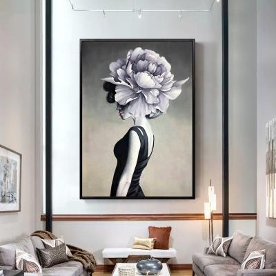 China Modern women portraii home decor figurative wall art flower canvas port oil painting for gifts for sale