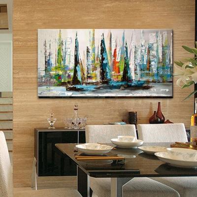 China Modern Impressionist Modern Art Picture Canvas Painting Wall Art Seascape Boat Navigation Oil Painting Palette Knife for sale