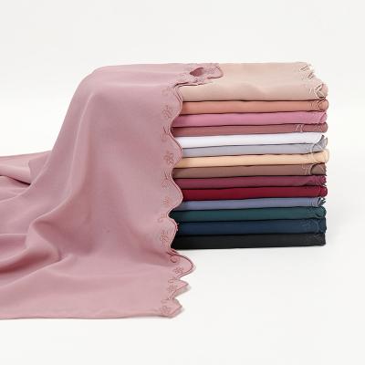 China Wholesale New Soft Soft Feeling Of Chiffon Pearl Embroidered Scarf For Women Solid Color Malaysian Hijab Fashion for sale