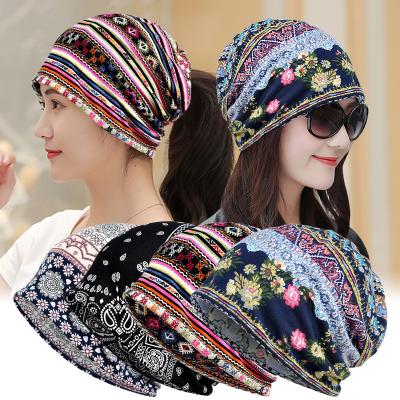 China Hot Selling Summer Cotton Soft Feeling Spring Spring and Flower Print Sweater Thin Hat for Women Breathable and Sunscreen Dual Function Hat for sale