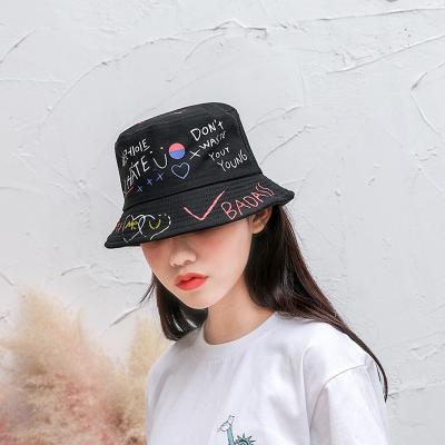 China Graffiti Maker Bucket Hat Spring Summer Fisherman Fashion Custom Logo Women Bucket Hat Beach Hat Print Letter Pattern Bucket Hat Graffiti Hat for sale