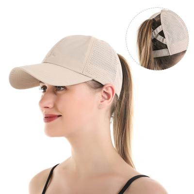 China breathable & Waterproof Wholesale Custom Outdoor Logo Folder 6 Panel Dad Baseball Hat Laser Punched Women Sports Quick Dry Hats for sale