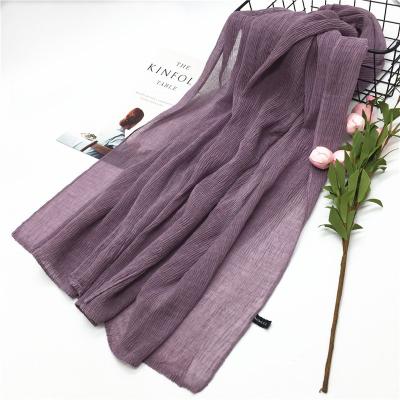 China New Cotton Cotton Women's Canvas Cloth Scarf Fashion Breathable Twill Cotton Crumpled Pleated Solid Color Canvas Bandana for sale