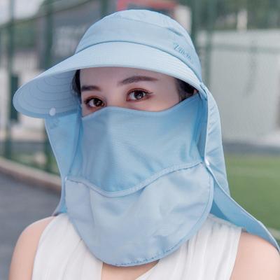 China Fashion\Comfortable\Durable Fashion Women Sun Hat With Face Mask Outdoor Sunshade Breathable Beach Ladies Cover New Wide Brim Sun Visor Sun Hat Female for sale