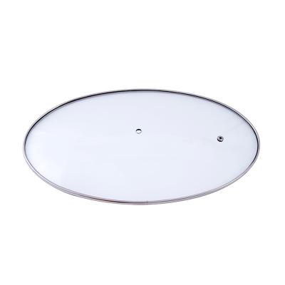 China Viable Type Stainless Steel Pot Clear Glass Lid Rim Tutup Panci Kaca Oval Pan Cover Kitchen Cookware Tempered C Lids for sale