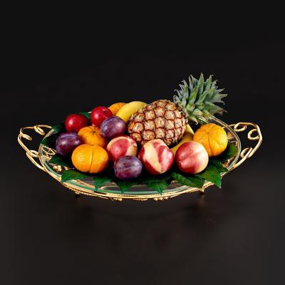 China SUSTAINABLE TEMPERED GLASS FASHION DESIGN FRUIT GOLD GLASS TRAY FOR WEDDING PARTY-JY160 for sale