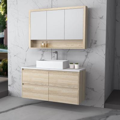 China Environmentally Friendly Built-in Double Under Mount Bathroom Cabinet Wood Sink Painted Melamine Wall Hung Painted Bathroom Vanity With Mirror for sale