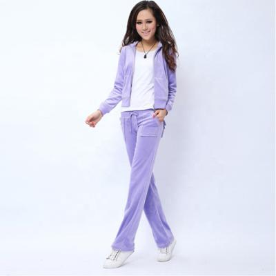 China QUICK DRY Custom Cotton Polyester Tracksuits Women Ladies Single Velvet Tracksuit Pink/Purple/Grey Thin Velvet Empty Tracksuit for sale