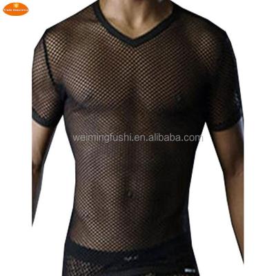 China Anti-pilling Mens See Through Net Clubwear Shorts Sleeve T-Shirt Knitting for sale