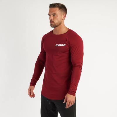 China Men Anti-Shrink Custom Muscle Slim Fit Cotton/Nylon Muscle Fit T-Shirts T Shirts Your Logo Red Long Sleeve T-shirt Muscle Fit for sale