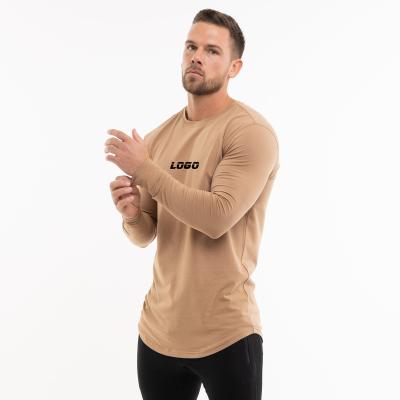 China 2020 Top Fit Gym Muscle T-Shirt Fitness Apparel Tan Custom Color Anti-Shrink Rhinestone Long Sleeve Men's Long Sleeve T-Shirt for sale