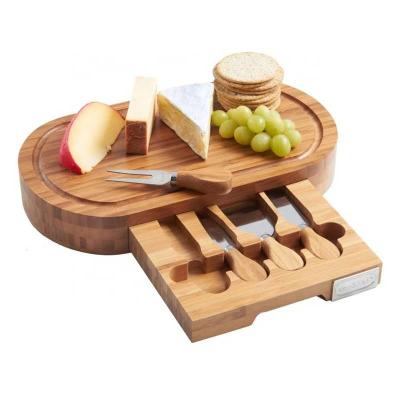 China Sustainable Novelty Biodegradable Organic Bamboo Cutting Board With Tray Drawers Custom Logo for sale