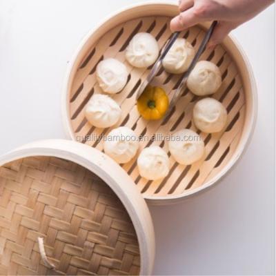 China Sustainable Hot Selling 8 Inch Handmade Bamboo Kitchen Tools Steamer Basket Printed Logo for sale