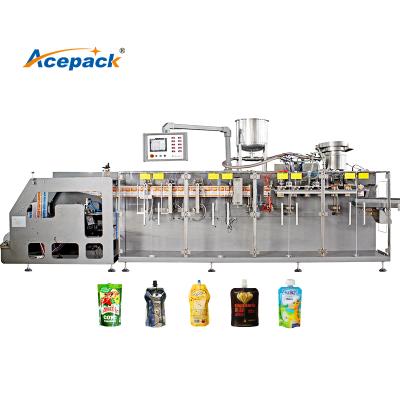 China 750ml spout doypack packing machine for liquid soap package Liquid detergent HFFS form fill seal standing pouch packing machine à venda