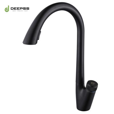 China Ce Metered Faucets Certificate New Fashion Style 58% Brass Single Hole Deck Mounted Hot Cold Water Matte Black Pull Down Button Kitchen Faucet for sale