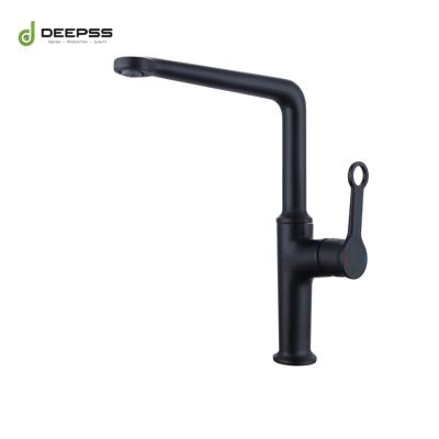 China Hot And Cold Matte Black Kitchen Sink Faucet Metered Faucets With Outlet Hollow Out Handle Round Sink Kitchen Faucets Brass Black for sale