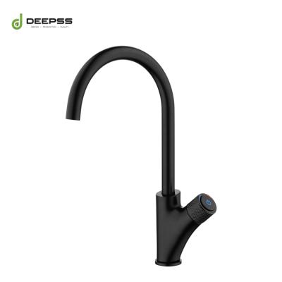 China Hot And Cold Single Hole Mixer Tap Push Button Copper Kitchen Faucet Matte Black Metered Faucets New Design for sale