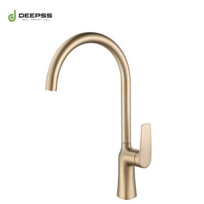 China Metered Faucets Wholesale Top Selling Solid Brass Single Handle Deck Mounted Brushed Gold 1 Hole Kitchen Sink Faucet for sale