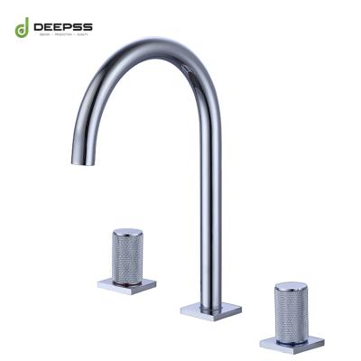 China Original Factory Sale Faucets 3 Holes 2 Handles Lead Free Deck Mounted Basin Faucet For Bathroom for sale