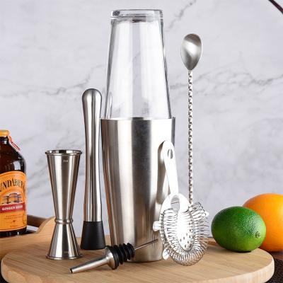 China Sustainable Factory 304 Stainless Steel Boston Silver Cocktail Set 820ml Bar Tools Shaker Bartender Set for sale