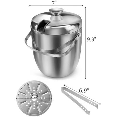 China DX Large Capacity Sustainable Ice Bucket Insulated Stainless Steel Double Wall With Lids Tongs And Strainer For Portions And Bar for sale