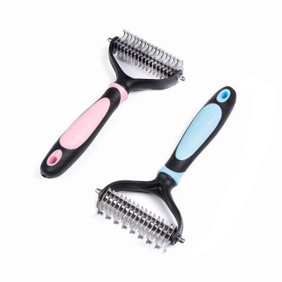 China Durable Double Sided Dog Dematting Rake Comb Pet Grooming Brush And Pet Grooming Tool for sale