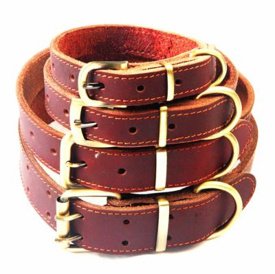 China Viable Wholesale Soft Genuine Leather Neck Strap Brass Buckle Dog Leash And Collar for sale