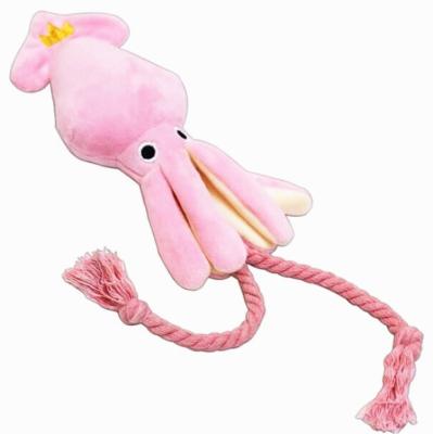 China New Design Viable Cute Pink Octopus Shape Knot Dog Toys Sound Plush Voice Pet Toy for sale