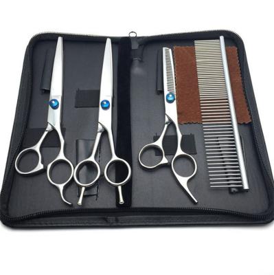 China Durable 4PCS 7inch Stainless Steel Professional Durable Cutting Shears Hair Comb Dog Grooming Scissors Set for sale