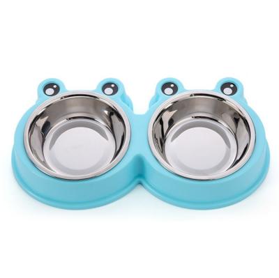 China Sustainable Pet Supplier Dogs Feeding Big Eyes Frogs Stainless Steel Plastic Bowl For Dogs for sale