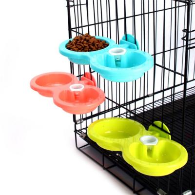 China Sustainable Hot Selling Pet Dog Water Food Feeder Plastic Double Hanging Bowl for sale