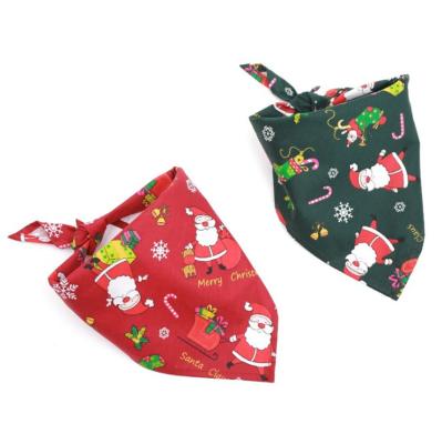 China Sustainable Cotton Santa Claus Snowman Dog Bandana Print Adjustable Christmas Pet Bandana Scarf for sale