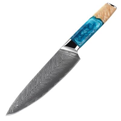 China Viable Hot Selling 67layers vg10 Damascus Kitchen Knife 8inch Resin Rosewood Handle Cutting Knife Steel Ultra Sharp Blade Chef Knives for sale