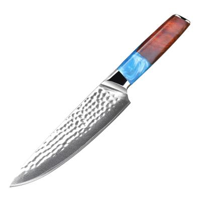 China 8inch Kitchen Knives 67layers 10Cr15CoMoV Damascus LFGB vg10 High Quality Viable Carbon Steel Resin Wood Handle Knife Steel Chef for sale