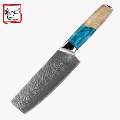 China New Arrival Wood Handle And Color Resin Kitchen Cutting Cleaver Knife 6.5inch 10Cr15CoMoV VG10 Damascus Steel Viable Nakiri Knife for sale